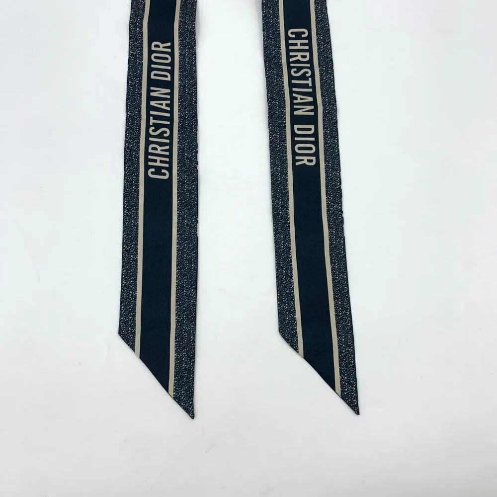 H19846 Christian Dior dark blue logo printed mulberry silk scarf 105*6cm